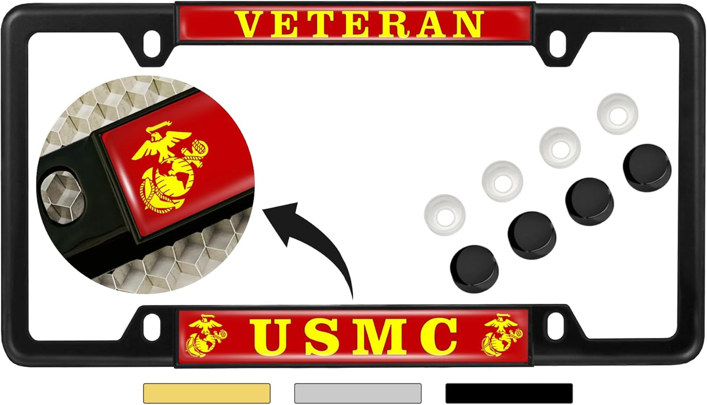 Personalized US Marine Corps License Plate Frame - Black Metal