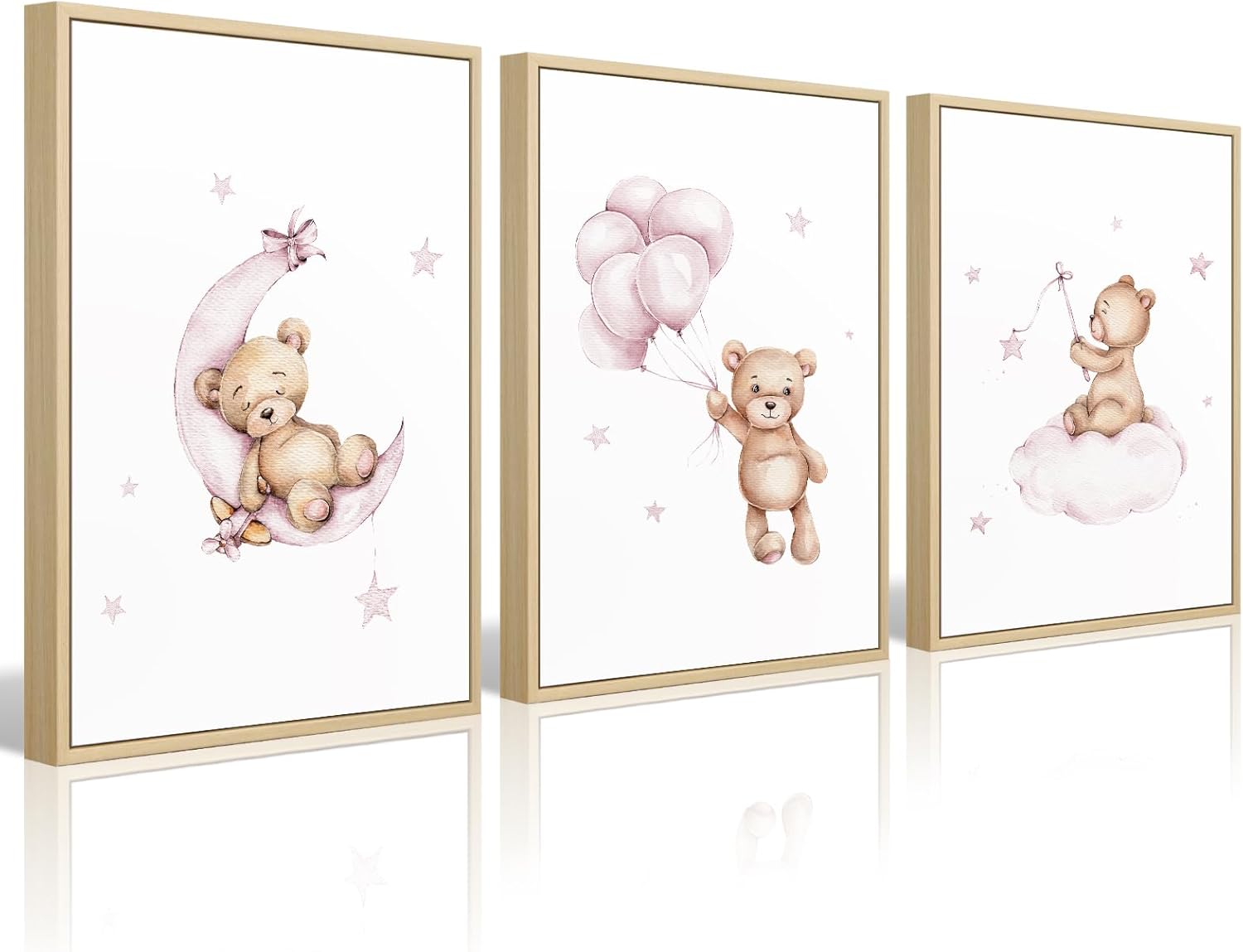 Bear Nursery Wall Art Decor Set of 3 Teddy Bear Canvas Prints