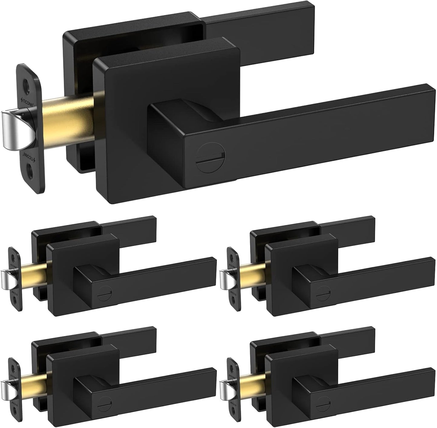 TICONN Matte Black Door Handle Heavy Duty Privacy Lever Set