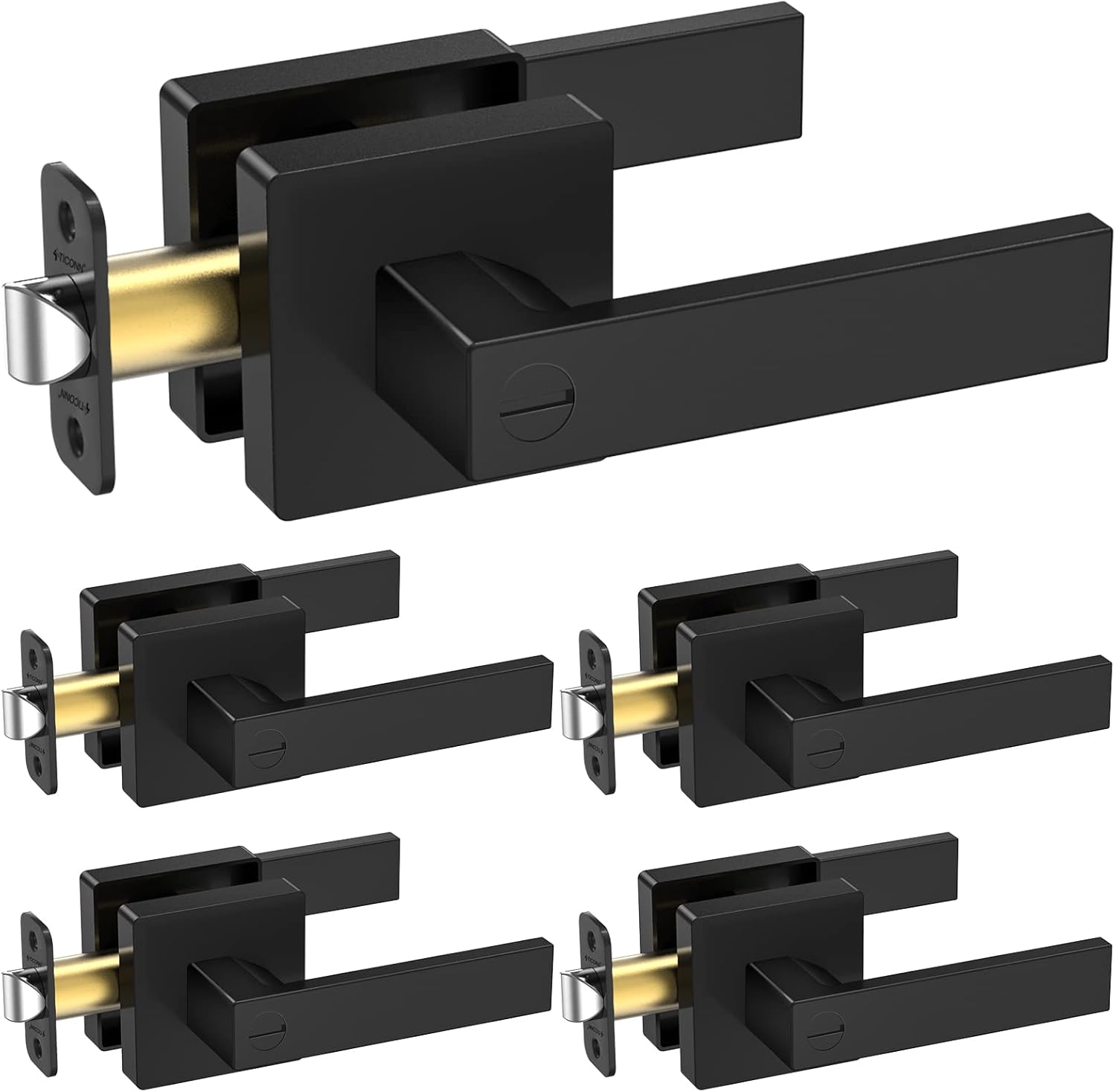 TICONN Matte Black Door Handle Heavy Duty Privacy Lever Set
