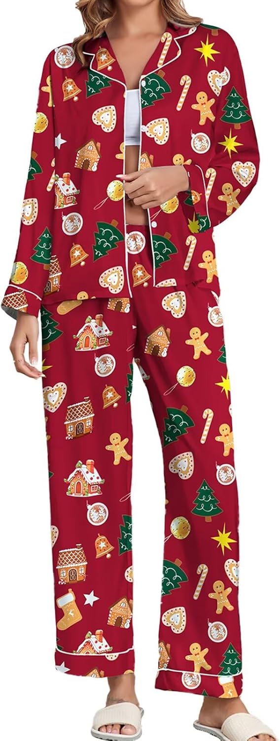 Brosloth Women's Silk Satin Pajamas Set with Cute Lace Pattern