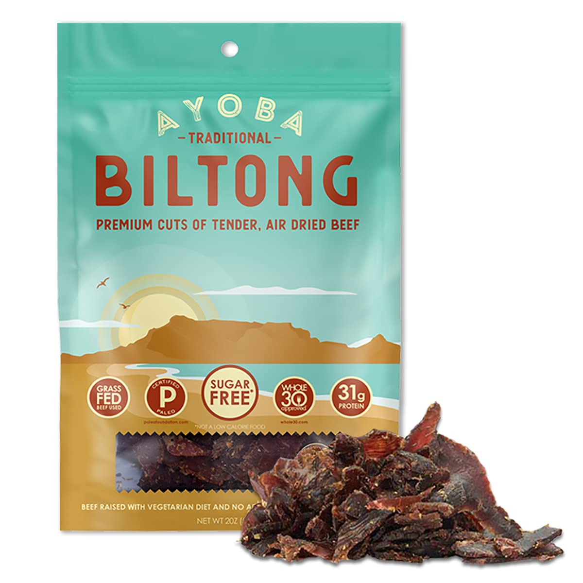 Ayoba Traditional Grass Fed Beef Biltong Slices - Keto Snack