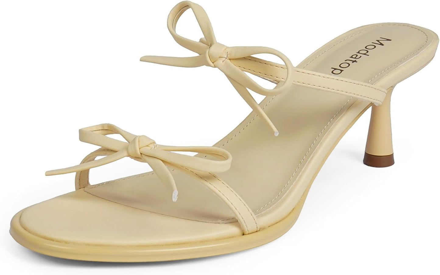 Modatope Two Strap Bow Tie Kitten Heel Sandals for Women