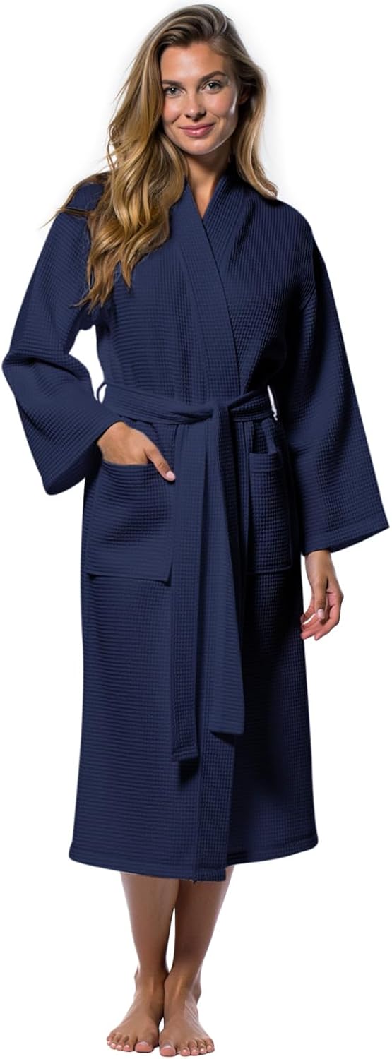 Turquaz Lightweight Full-Length Waffle Kimono Bathrobe for Women
