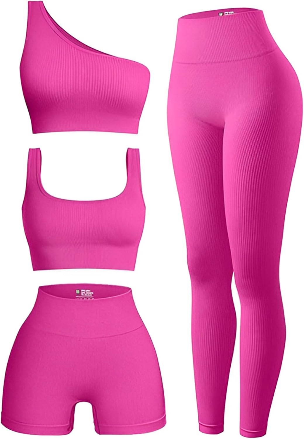 4 Piece Workout Sets for Women - Ribbed Leggings and Tops