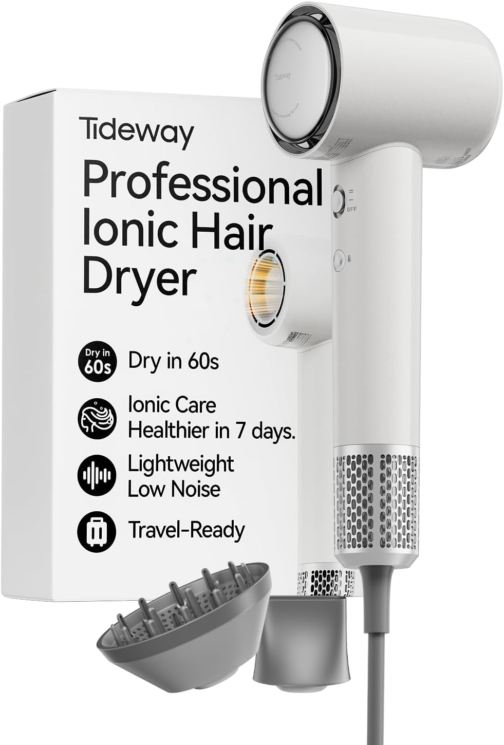 Tideway Hair Dryer with Diffuser for Fast Drying and Travel