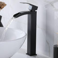 Vessel Sink Faucet Black Waterfall Single Handle - Tall Lavatory