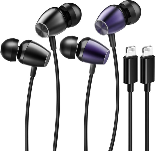 DEXATEK 2Pack Wired Earbuds - iPhone Compatible with Mic & Volume Control