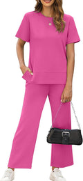 Women's 2 Piece Lounge Set - Wide Leg Cropped Travel Tracksuit