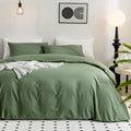 Green Duvet Cover Full Size - Washed 100% Cotton, Breathable Comfort