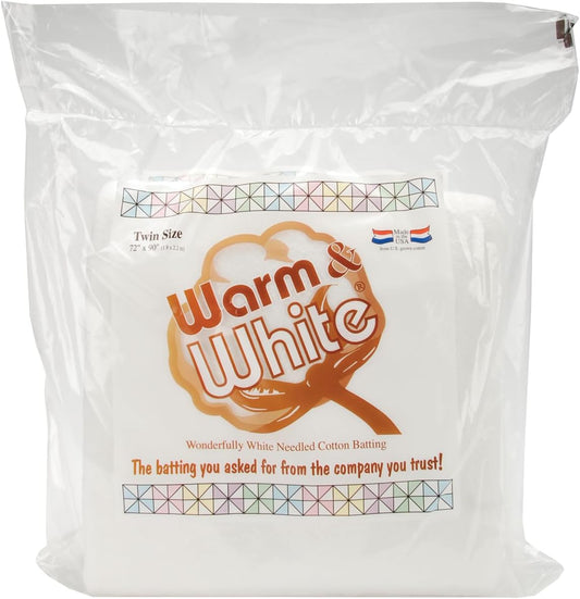 Warm & White Cotton Batting for Twin Size Quilts and Crafts