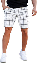 Mens Slim Fit Plaid Chino Shorts - Tapered Stretch Comfort