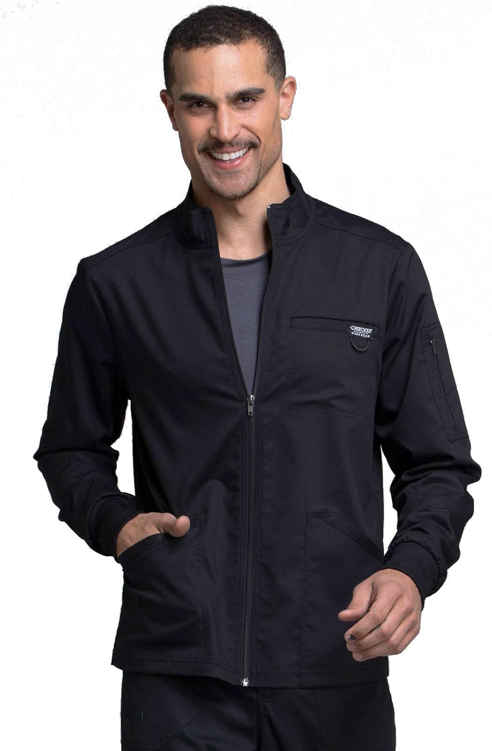 Cherokee Men Warm Up Scrub Jacket with Zip Front for Comfort