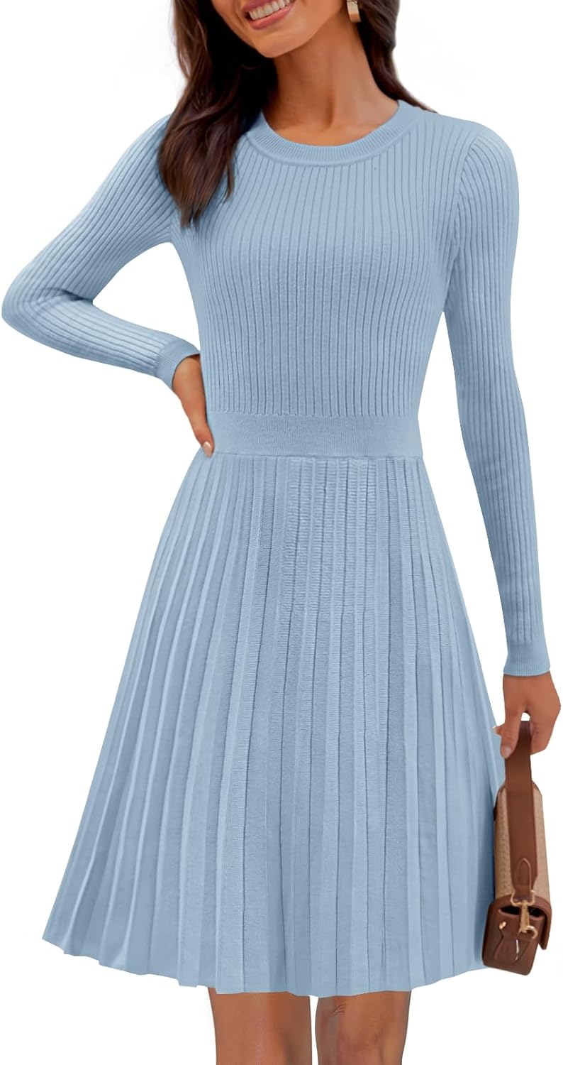 MEROKEETY Women's Long Sleeve Mini Sweater Dress for Fall Style