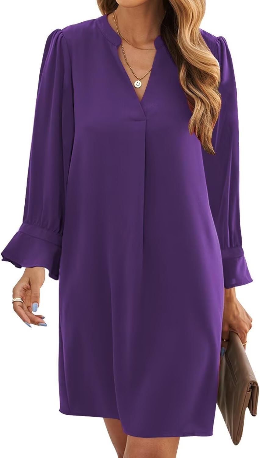 Wkior Long Sleeve Dress for Women V Neck Casual Cute Style