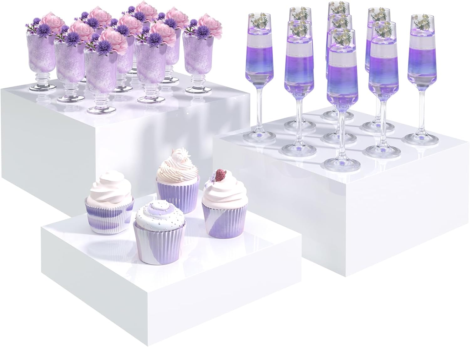 Buffet Risers for Party Displays - White Acrylic Food Stands