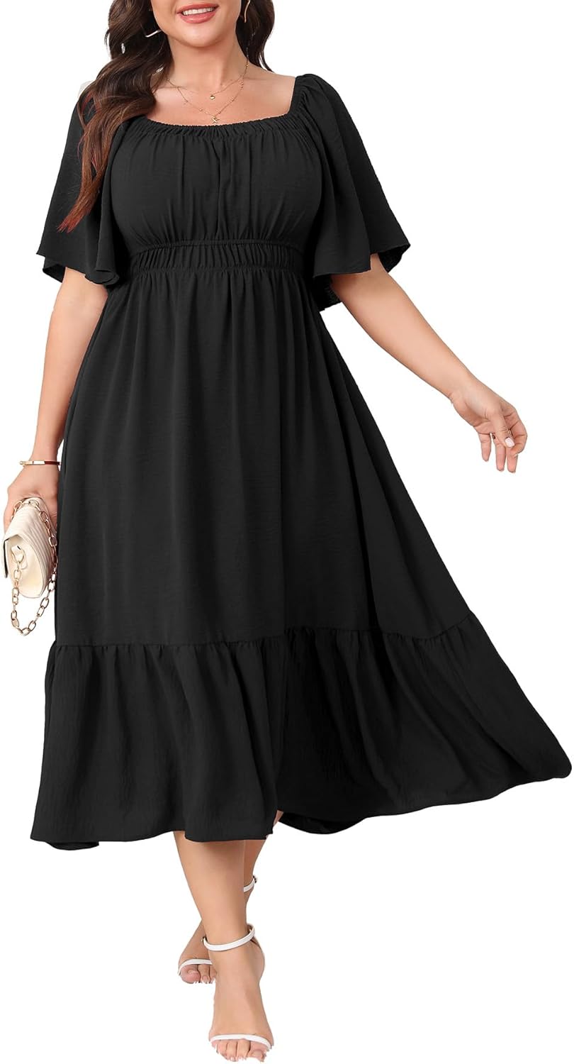 Plus Size Formal Wedding Guest Dress for Curvy Women - Flowy Maxi