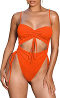Cut Out Drawstring One Piece Swimsuit Cheeky High Cut (Style 5LN5)