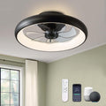 Modern Black 20ft Flush Mount Ceiling Fan with Lights - Smart Control