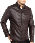 WULFUL Men's Stand Collar Leather Jacket Motorcycle (Style BF9G)
