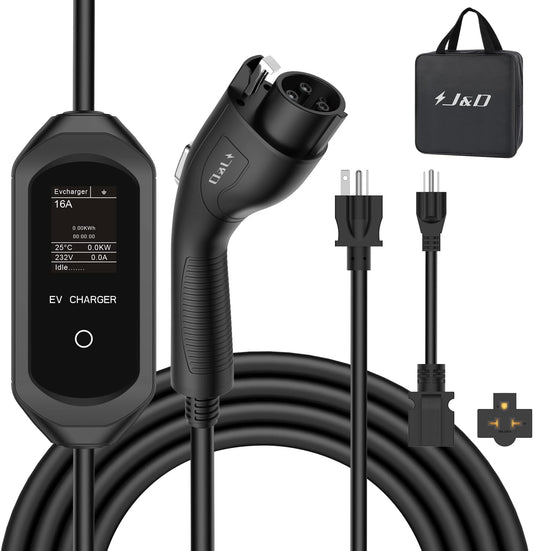 Portable J&D EV Charger, Fast Charging 110-240V 16A