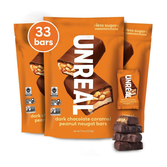 UNREAL Dark Chocolate Caramel Peanut Nougat Bars, 70% Organic