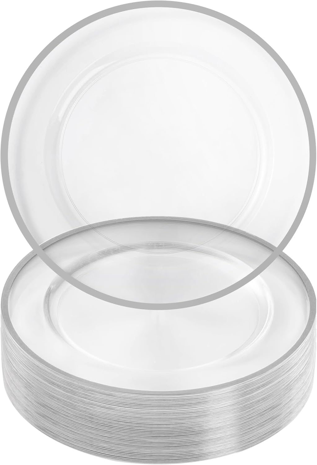 50 Pack Clear/Silver Charger Plates: Elegant Disposable for Events