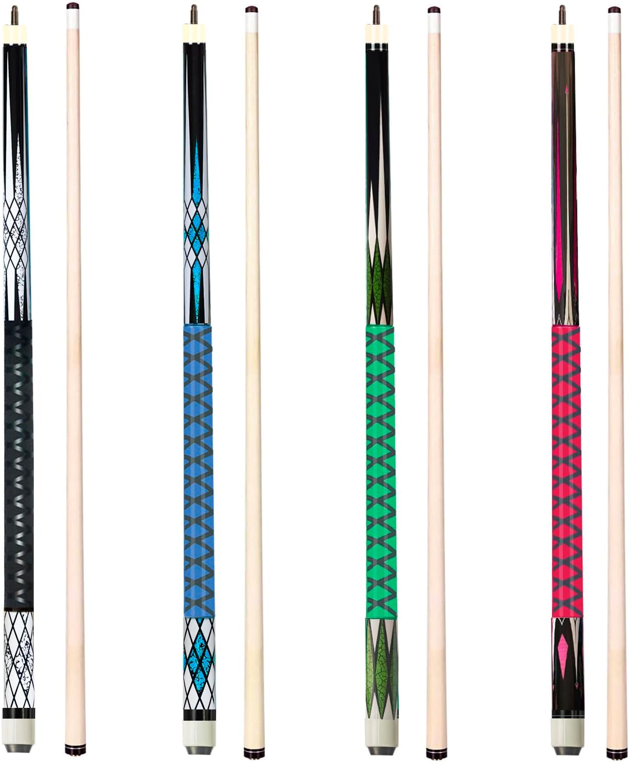 Premium 58 Inch Pool Cues Set of 4 and 2 with Anti-Skid Sleeve