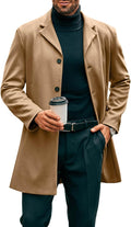 PASLTER Mens Mid Long Trench Coat Slim Fit Winter Pea Coat - Classic