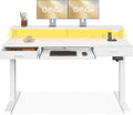 63in Electric Standing Desk with Drawers & LED Lights - White
