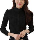 Womens Vintage Victorian Pleated Button Down Shirt - Classic Fitted