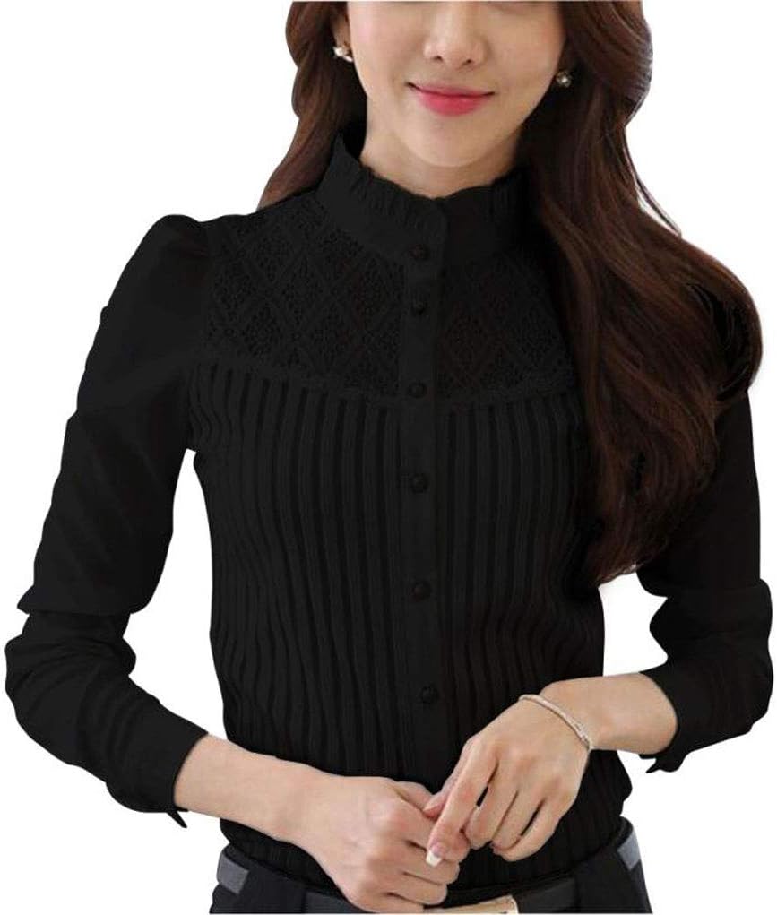 Womens Vintage Victorian Pleated Button Down Long Sleeve Blouse