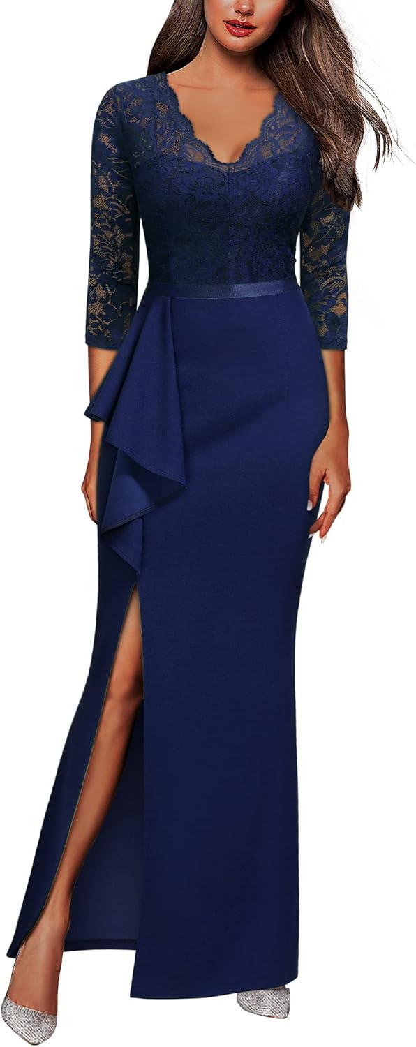 MISSMAY Women's Vintage Floral Lace Ruffle Evening Dress