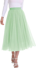 Womens Tulle Skirts Midi Elastic High Waist Pleated Mesh (Style RS9T)