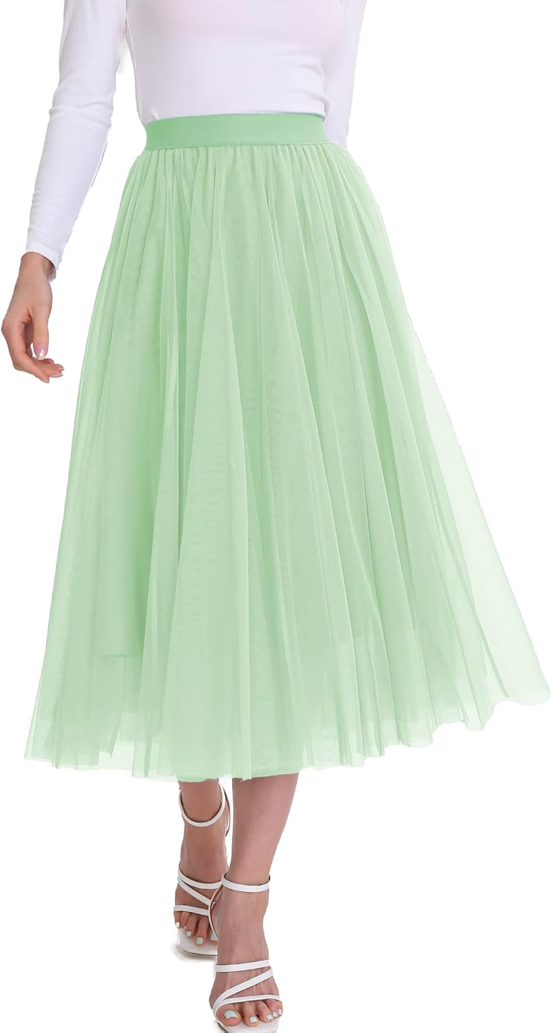 Elegant Tulle Skirt for Women - Flowy Midi A-Line Style