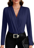 LYANER Women's Wraped V Neck Ruched Long Sleeve Bodysuit Top