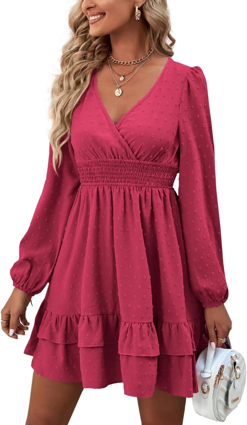 Rooscier Women's Wrap V Neck Swing Ruffle Mini Dress Review