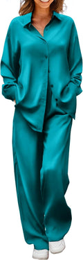 Satin Silky Pajama Set 2 Piece Womens Print PJs - Soft Loungewear