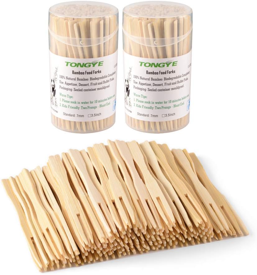 TONGYE Mini Bamboo Forks - 2 Packs, 3.5 - Appetizer & Cocktail Picks