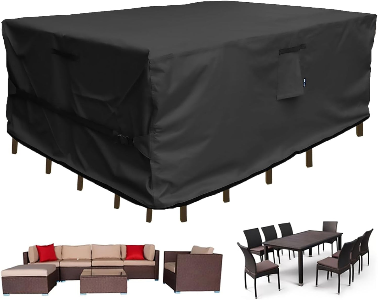 Patio Furniture Set Cover Waterproof Heavy Duty 600D Black