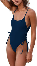 Women's Side Cinch One Piece Swimsuit - Tummy Control, High Leg