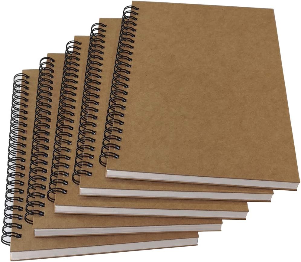 YUREE A5 Spiral Notebook 100gsm Thick Paper, Hard Kraft Cover, Pack of 5