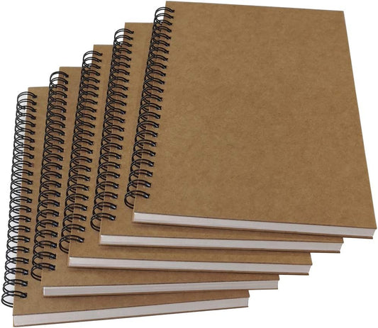 YUREE A5 Spiral Notebook 100gsm Thick Paper, Hard Kraft Cover, Pack of 5