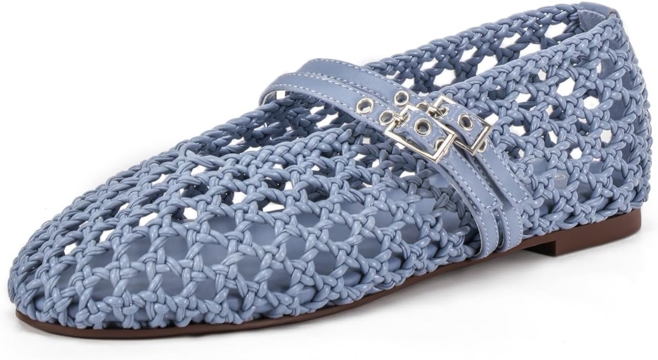 Women's Woven Mary Jane Flats with Adjustable Buckle Straps
