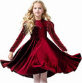 Girls Velvet Ruffled Long Sleeve Dress for Twirling - Cozy Velvet