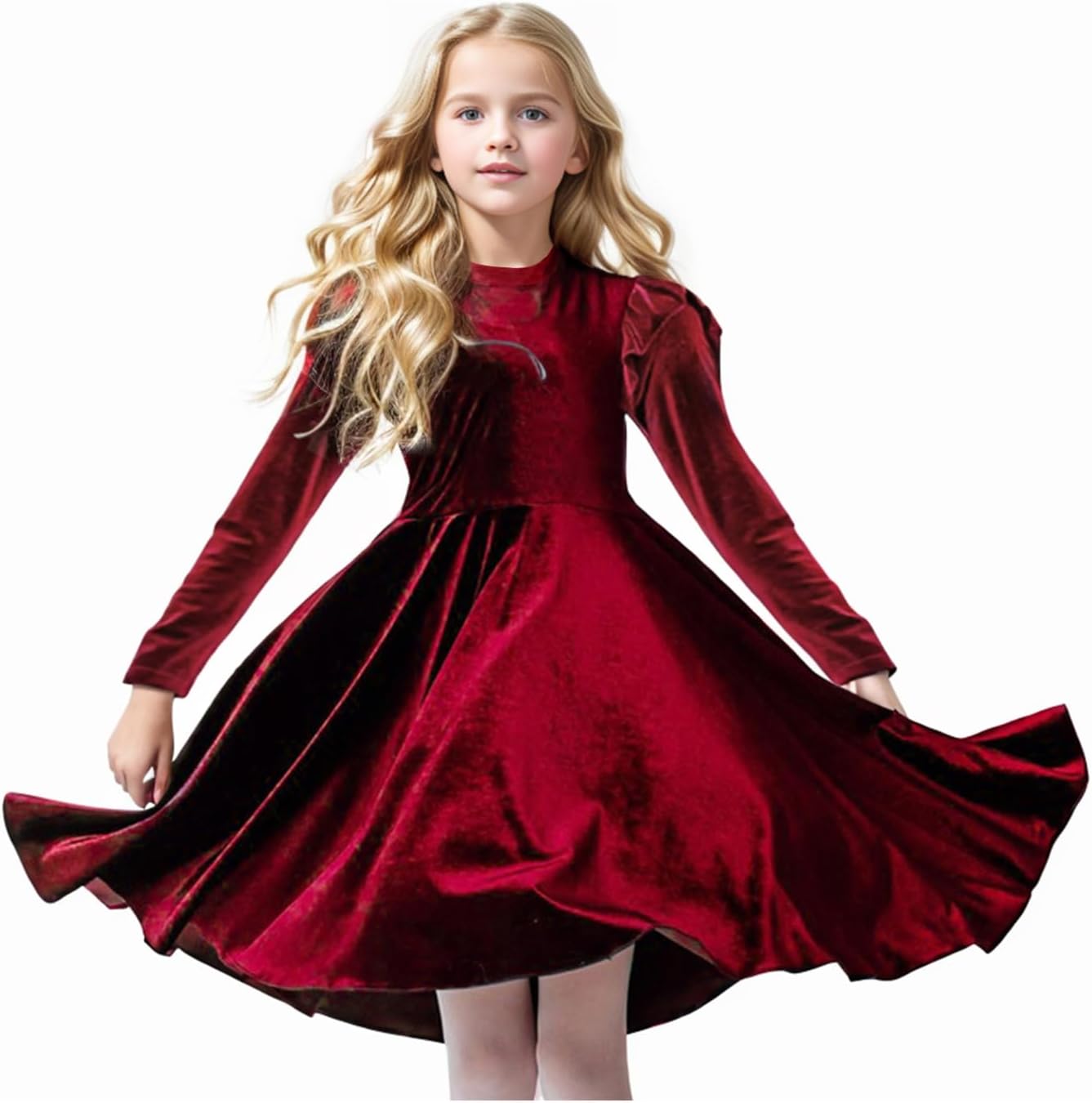 Girls Velvet Dress Ruffled Long Sleeve Casual Spring Fall Dress