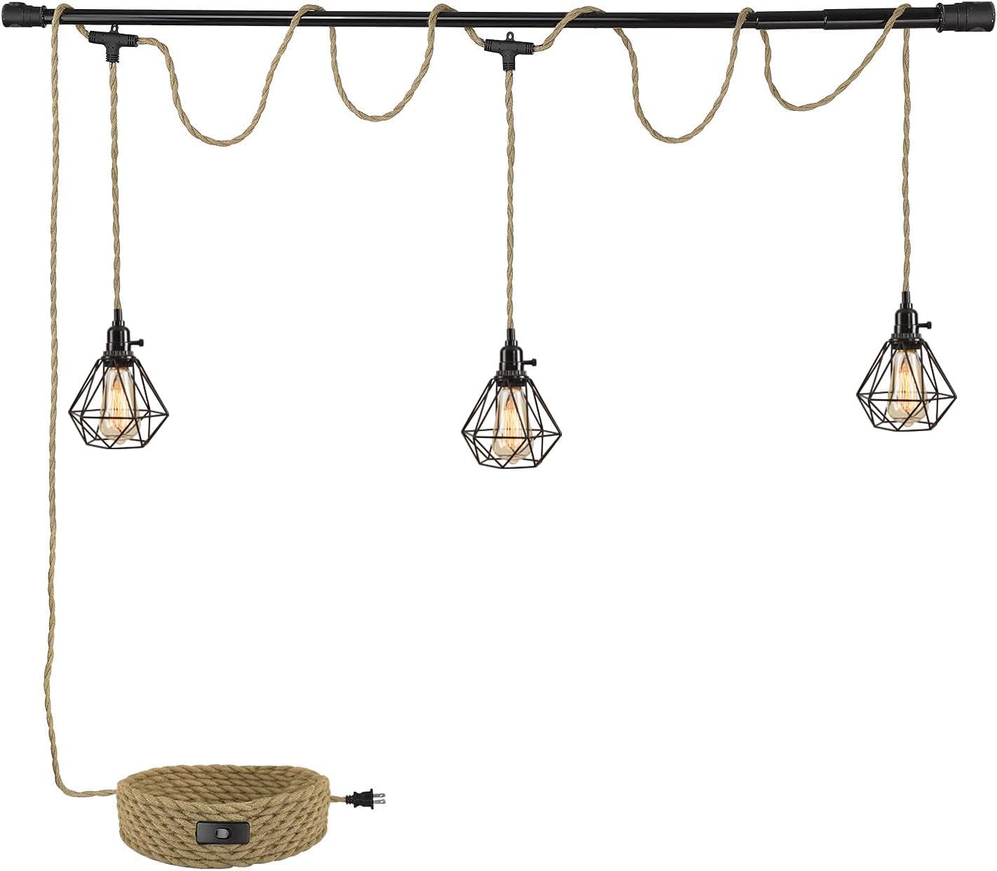 3-Light Hanging Light with Plug in Cord for Vintage Charm