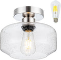 Semi Flush Mount Ceiling Light Vintage Clear Seeded Glass - Warm LED