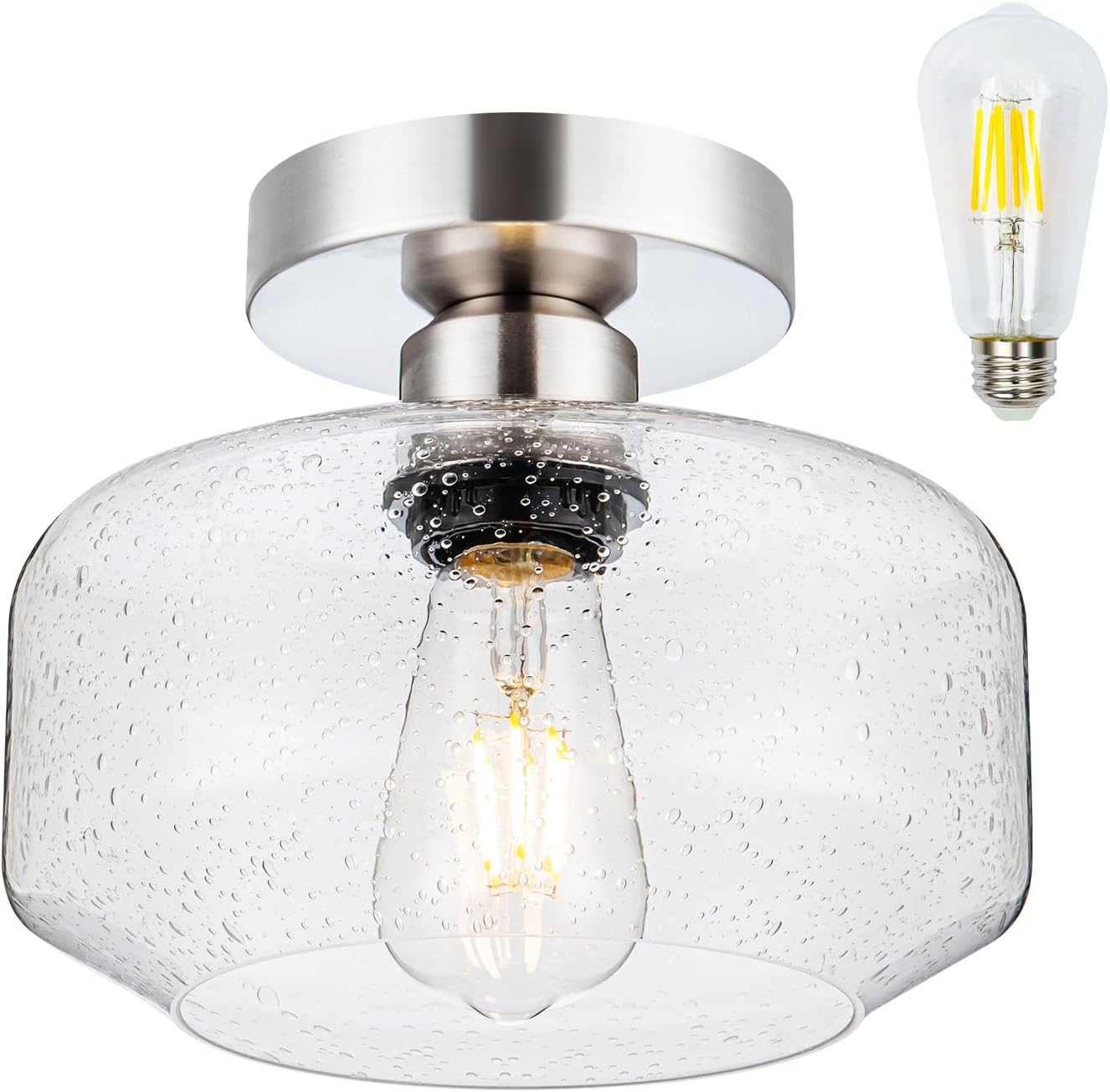 Vintage Style Semi Flush Mount Ceiling Light with LED Bulb