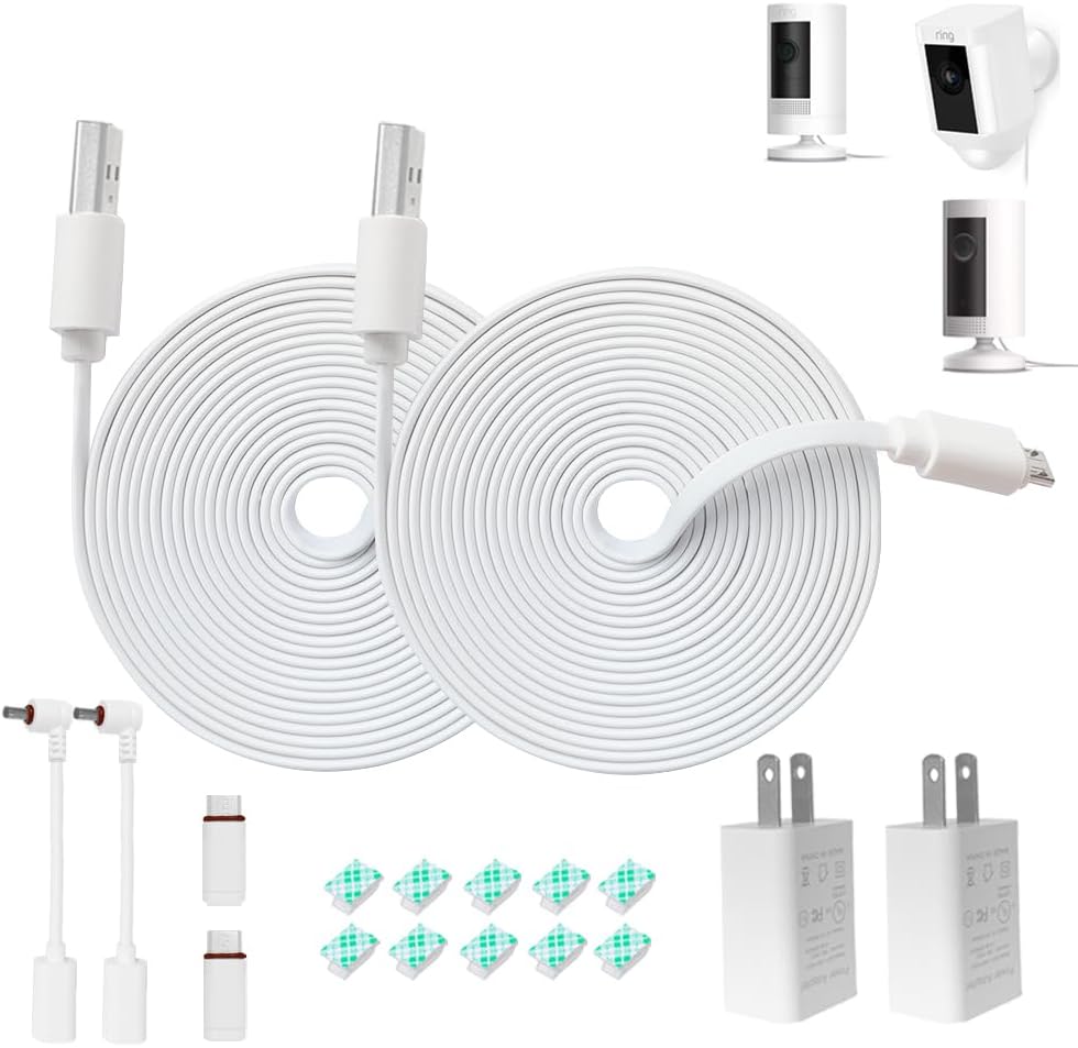 2 Pack Power Adapters for Security Cams - Extended 10FT Reach